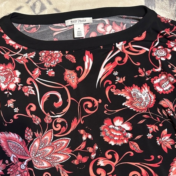 White House Black Market Tops - White House Black Market Black and pink and coral Floral Blouse
